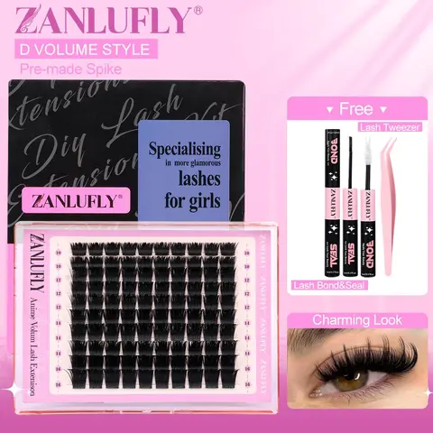 Zanlufly Individual Eyelashes Kit - Cosmetic Eyelashes Clusters Kit with D Curly, Thick Volume DIY Extensions, Natural Lash Clusters, Bottom Lashes for Adults (TikTokShopBlackFriday)