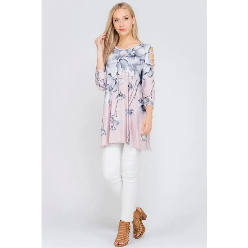 Flirty Girl Watercolor Floral Tunic - Blush