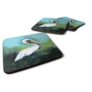 Carolines Treasures MW1309FC Blue Stand White Pelican Foam Coasters - Set of 4