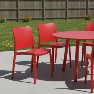 360 stand Armless Weatherproof Outdoor Stacking Dining Chair - Set of 4, 32.30x20.70x19.50 in, Red Heavy-Duty Plastic, Modern, 4 Seats, Indoor-Outdoor Furniture