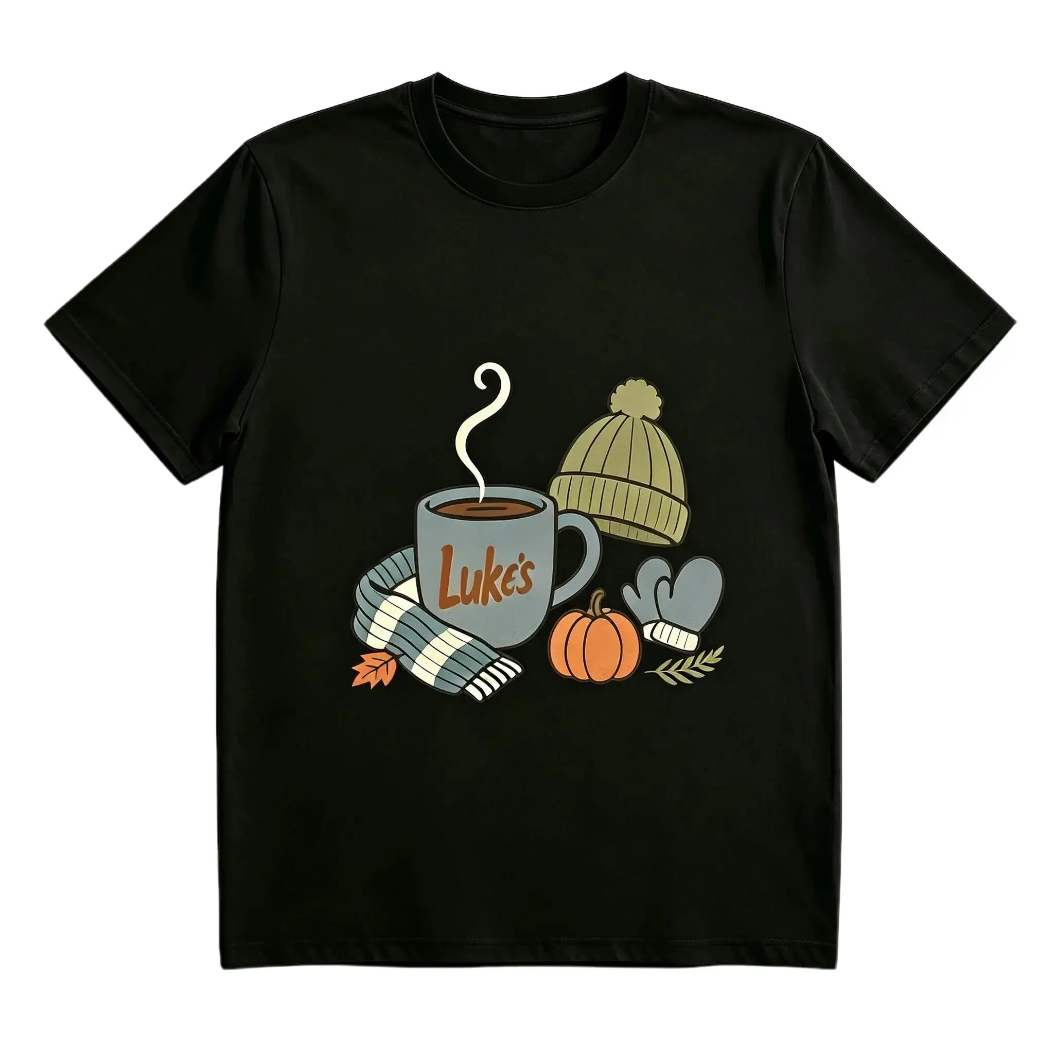 Gilmore Girls TV Theme Graphic Print Short-Sleeve Round Neck Loose Fit T-Shirt - Stars Hollow Connecticut Luke's Diner Design, Fall Winter Cozy Outfit, Holiday Gift for Fans, Unisex Casual Sports Top