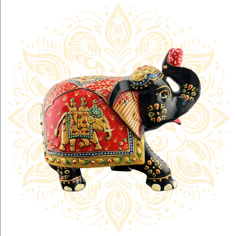 Wooden Black & Red Painted Elephant 5"