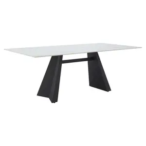 Inky Stone & Steel White Rectangular Dining Table