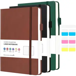 A5 Notebook Journal Set of 3 (Green, Black, Brown) - College Ruled 160 Pages, 100GSM Thick Paper, Hardcover with Pen Loop & Pocket - Office, School, Work Essentials for Women & Men