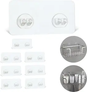 8 Pack Shower  Adhesive Hooks Replacement,  sticker Hooks for Bathroom Shower  Corner Shelf basket Soap Dish hanging Hooks, No Drilling Shower Kitchen Accessories (Double Hook)