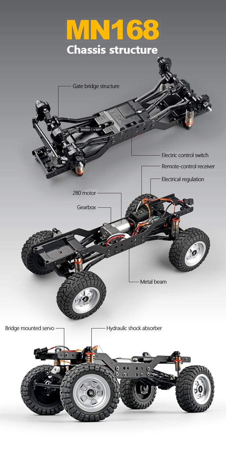 1/12 4WD Off-Road RC Crawler, MN-168 2.4GHz Remote Control Rock Crawler, Ready to Run RC Vehicle Toy for Kids