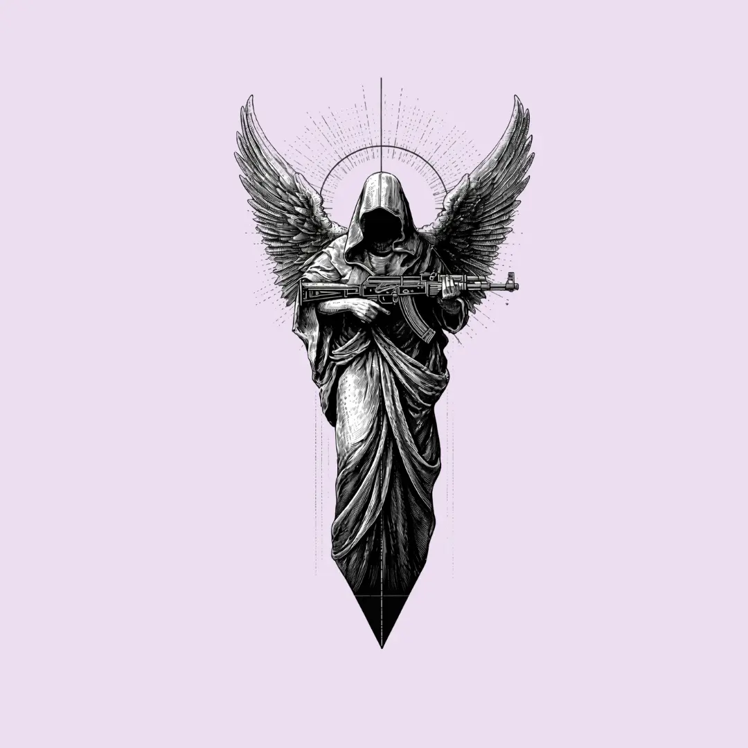 Dark Angel Grim Reaper Sticker, Gothic Winged Figure Decal, Vintage Engraving Style, Waterproof Vinyl Sticker for Laptop, Bottle