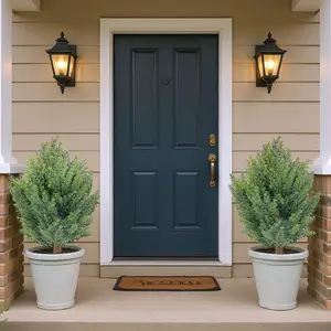 2 Pack Artificial Cypress Shrub Ball Trees - 30in Inch Fake Evergreen Plants with Ground Spikes Outdoor Artificial Plants Resistant to UV Ray for Front Porch Garden Indoor Outdoor Decor Decorative Faux Fruit