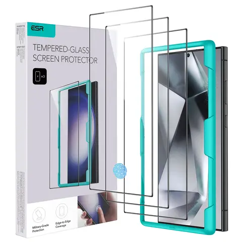 ESR 2/3 Pack Tempered Glass Screen Protector for Samsung Galaxy S24 Ultra Cellphone, HD Clarity, Easy Installation Frame, Military-Grade Shockproof, Super Durable, Scratch-Resistant for Handheld Devices