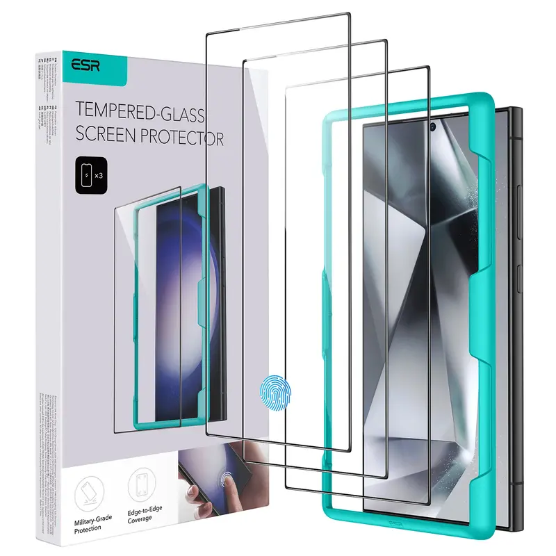 ESR 2/3 Pack Tempered Glass Screen Protector for Samsung Galaxy S24 Ultra Cellphone, HD Clarity, Easy Installation Frame, Military-Grade Shockproof, Super Durable, Scratch-Resistant for Handheld Devices