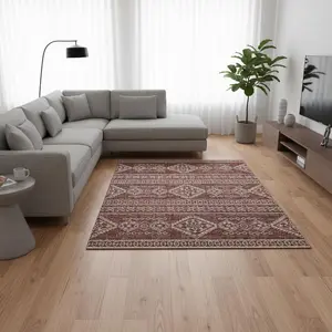 HomeRoots 645079 10 x 14 ft. Burnt Sienna & Ivory Tribal Transitional Washable Machine Made Rectangle Area Rug with UV Protection