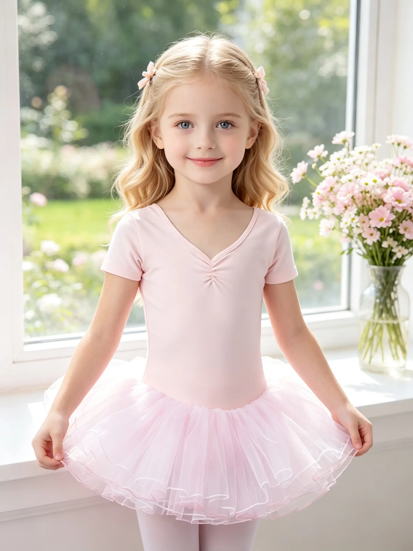 Toddler Girls Short Sleeve V Neck Ballet Tutu Dress, Front Gathered Ruched Hollow Bow Back Ruffle Trim Tulle Leotard for Dance Class Stage Recital Birthday Party