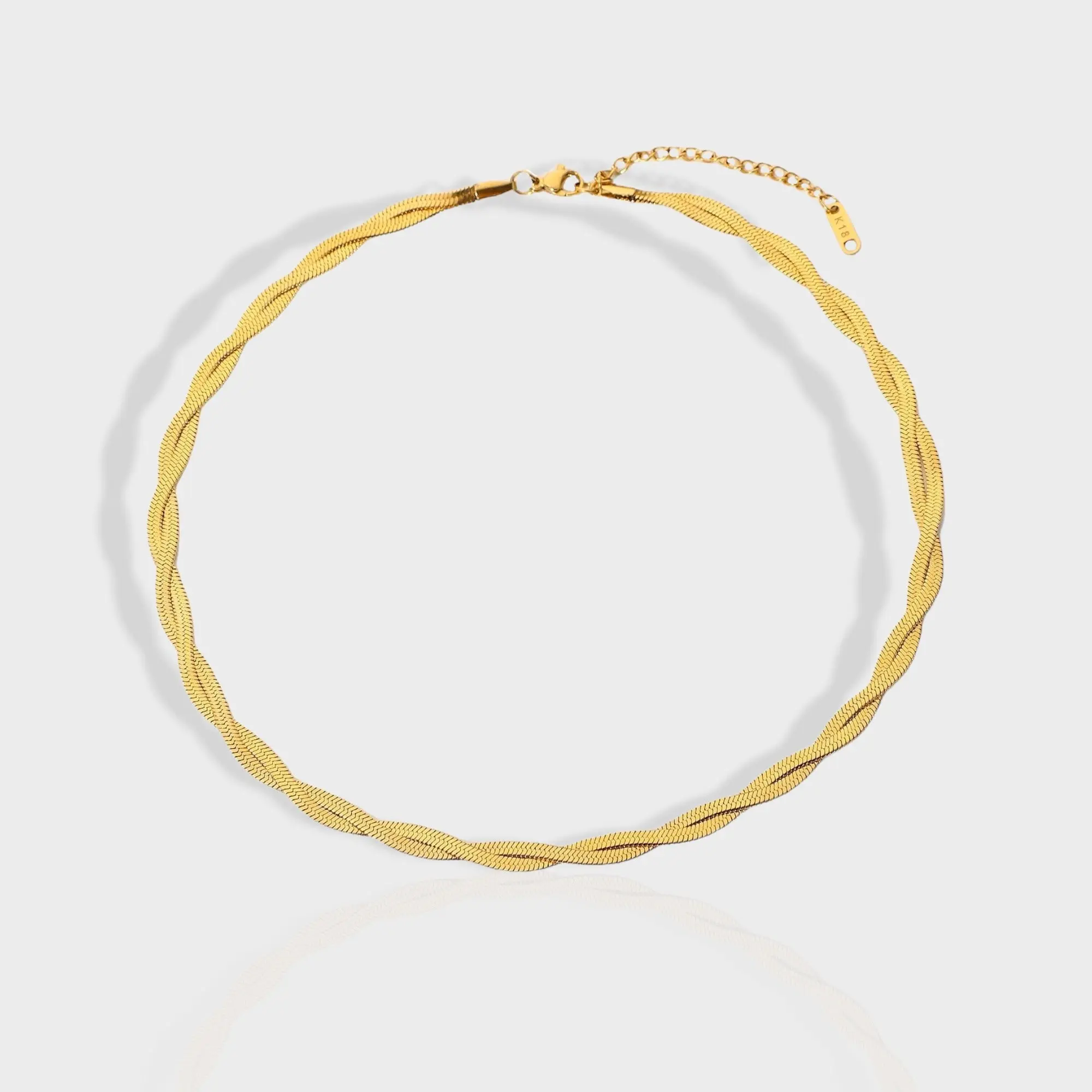Alexis Twisted Herringbone Necklace, 18k Gold Double Snake chain, Waterproof Jewelry