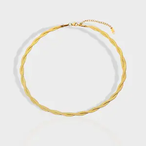 Alexis Twisted Herringbone Necklace, 18k Gold Double Snake chain, Waterproof Jewelry