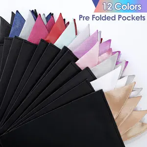 12 Pcs Prefolded Suit Pocket Squares Men's Plug-in Pocket Towel Solid Color Handkerchief Fashion Accessories