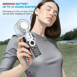 2026 World Cup Fan Essential! 13000RPM Ice-Cool Turbo Fan, 199 Speed Levels + RGB Colorful Lights, Lanyard Portable Game-Day Gadget (White)