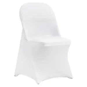 White Stretch Spandex Chair Covers - 12-Pack Folding Kitchen Chair Covers, Universal Washable Slipcovers Protector, Removable Chair Seat Covers For Wedding Party Dining Room Banquet Event