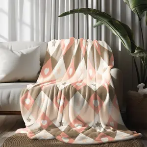 2 Pack Aesthetic Pastel Brown Plaid Blankets, 60"x80" Cozy Soft Heart & Star Print Throw Blanket Set, Lightweight Flannel Blankets for Couch Bed