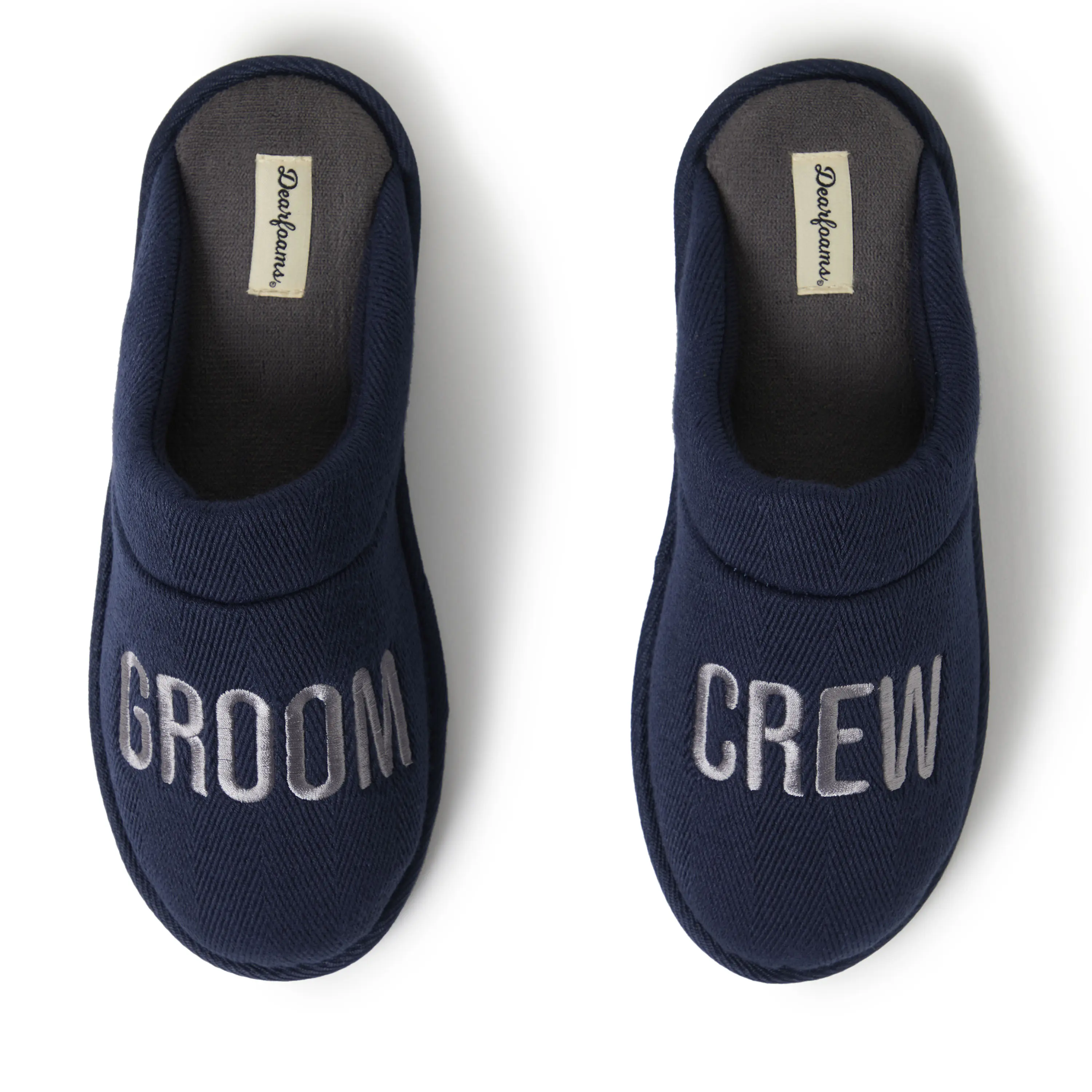 Dearfoams Slipper for Men, Groom & Groomsmen Wedding Scuff with Memory Foam Insole, Slip-On Polyester Shoe, Footwear