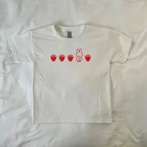 Strawberry bunny Baby Tee, soft girl , y2k, Pinterest ,vintage cartoon, preppy, cute bunny, kawaii, Harajuku Fashion, Coquette - TrendWear USA