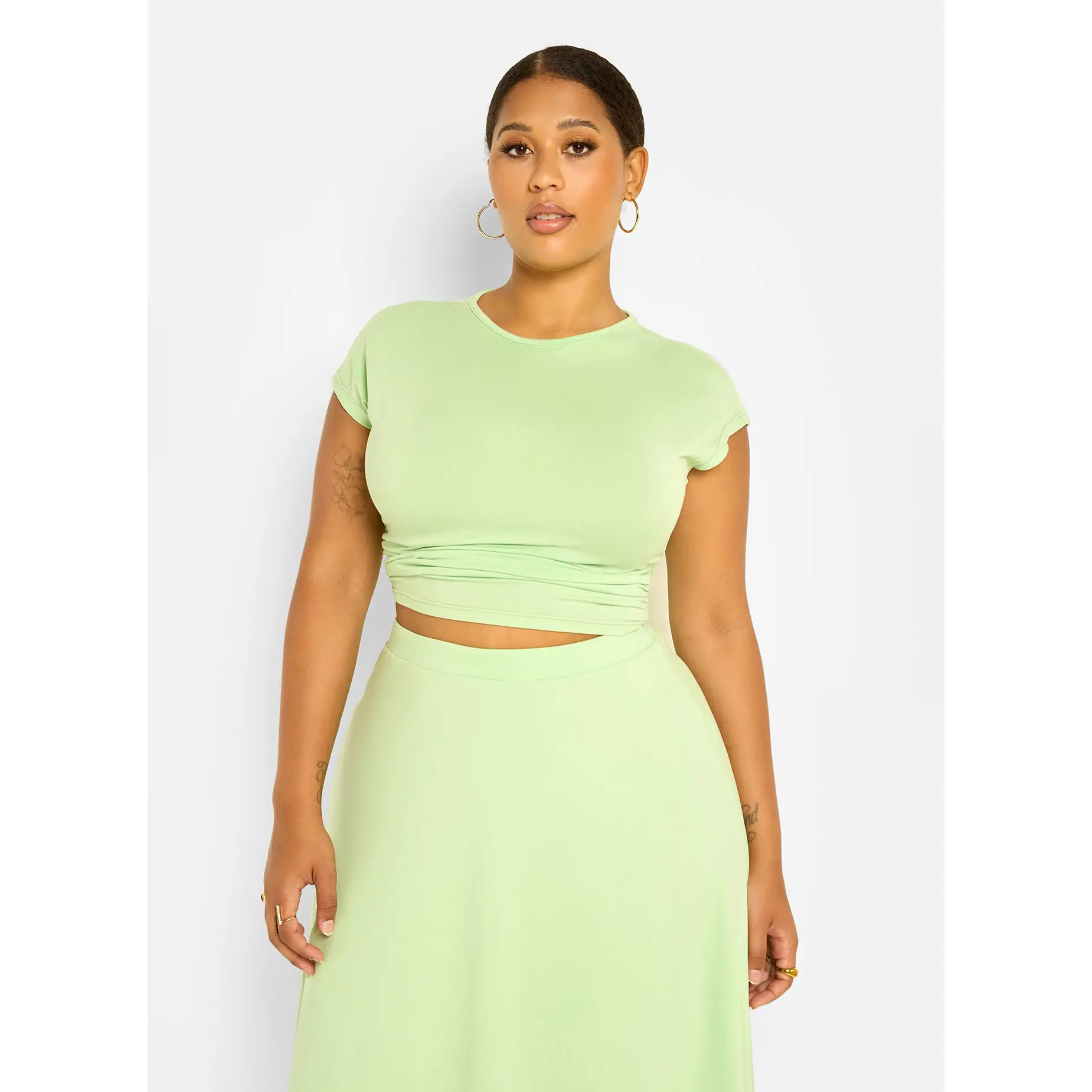 green crop top dress Forest Green Mock Neck Cap Sleeve Knit Crop Top