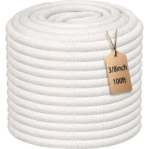 100 Feet 3/8 Inch Braided Cotton Rope - Soft White Cotton Rope for Clothesline, Swing, DIY, Baskets