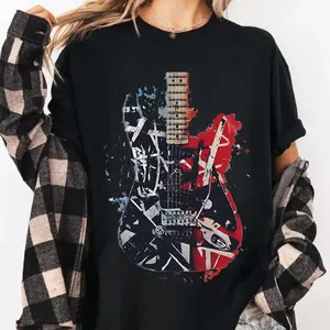 [SALE UP TO 30%] Eddie Van Halen Guitar Heavy Cotton Black Unisex Tshirt Size S-5XL Unisex Shirt Made Using 100% US Cotton, Design & Printed In The USA.