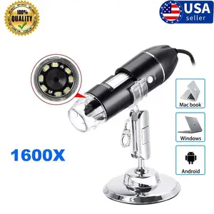 1600x Zoom High-Definition USB Digital Microscope Magnifier Endoscope Camera with 8 Adjustable LED Lights, Anti-Slip Grip, Adjustable Light, HD Video Feed (US Version)