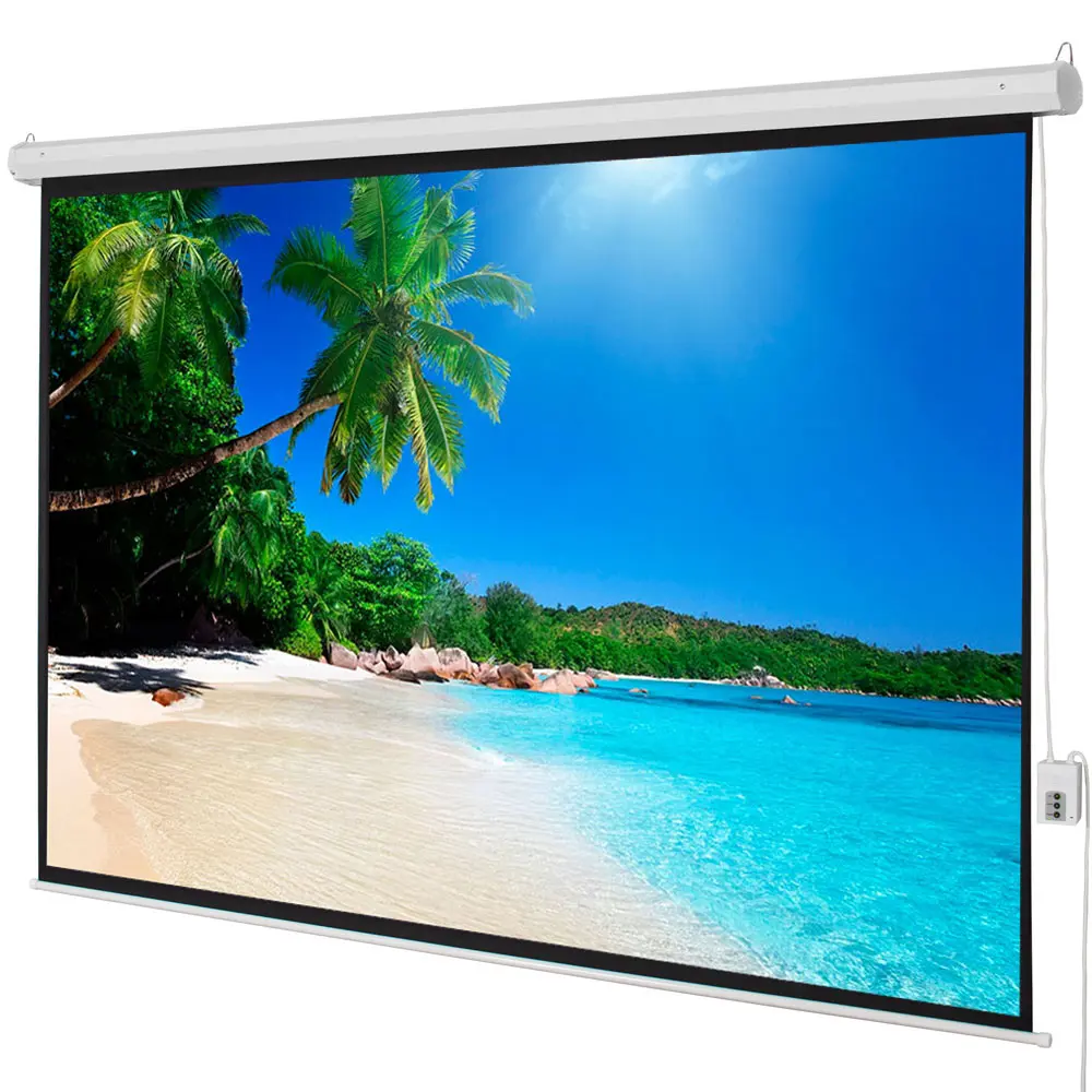 Motorized Projector Screen 100 inch, Movie Projector Screen 4:3/80*60 Foldable and Portable Anti-Crease Indoor Outdoor Projection Double Sided Video Projector Screen with Remote Control for Home, Party, Office, Classroom (Matte White) Audio