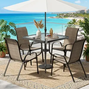Patio Dining Set 5 Pieces, All Weather Resistant Outdoor Patio Furniture, 30"*30" Metal Dining Table With 4 Stackable Textilene Chairs, Waterproof Breathable Outdoor Chairs, Perfect For Lawn Garden Poolside Backyard Porch Balcony Leisure Use