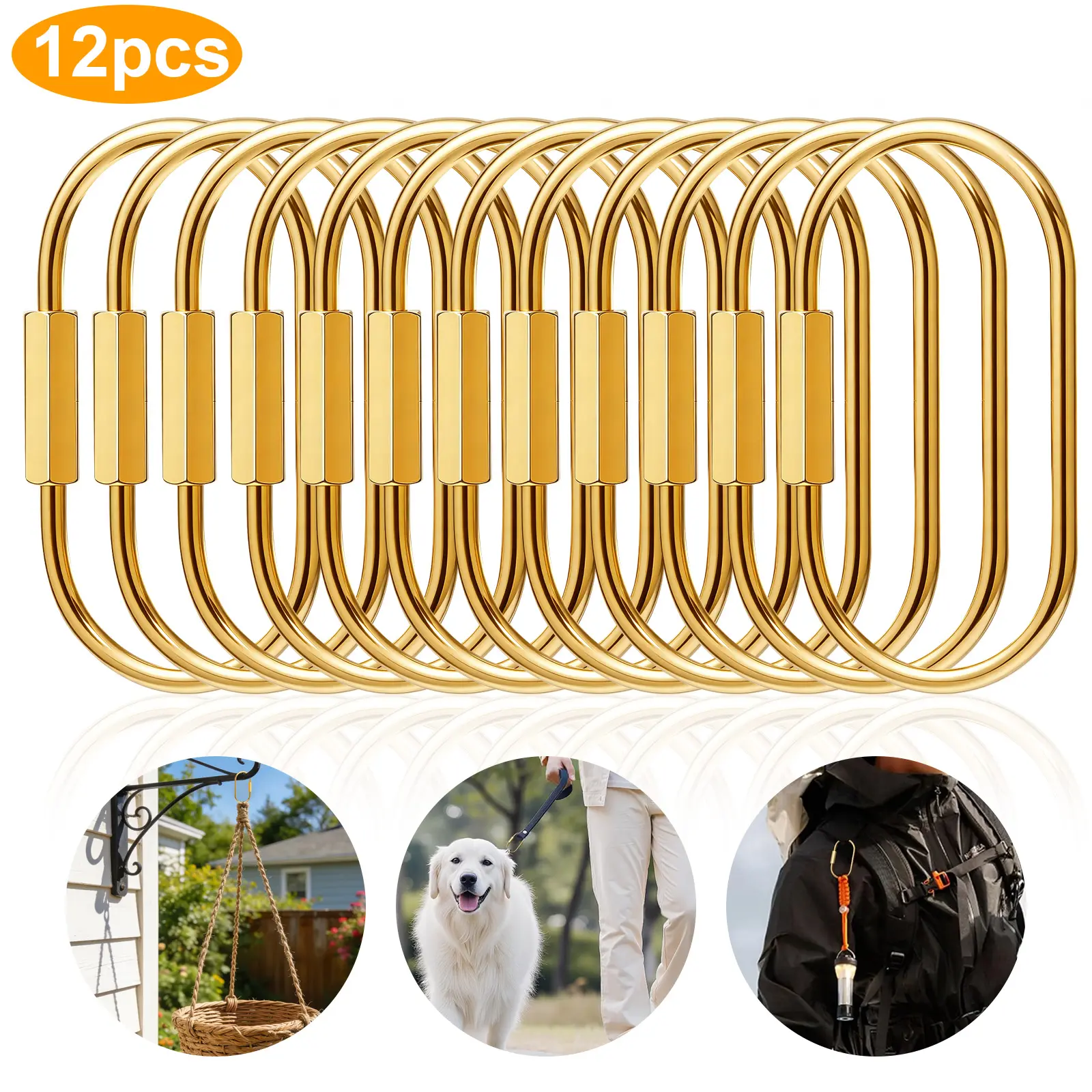 12pcs Outdoor Brass Screw Lock Keychains, Multifunctional Snap Hooks for Handbag, Purse, Car Keys