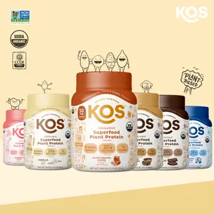KOS Organic Superfood Plant Protein Powder, Salted Caramel Coffee Flavor — 20g Protein, 12 Vitamins & Minerals, No Erythritol, USDA Certified — Meal Replacement for Women and Men