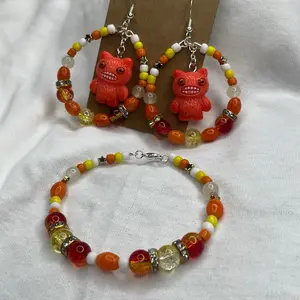 Womenswear Handcrafted 2-Piece Orange Fuggler Monster Earrings Set