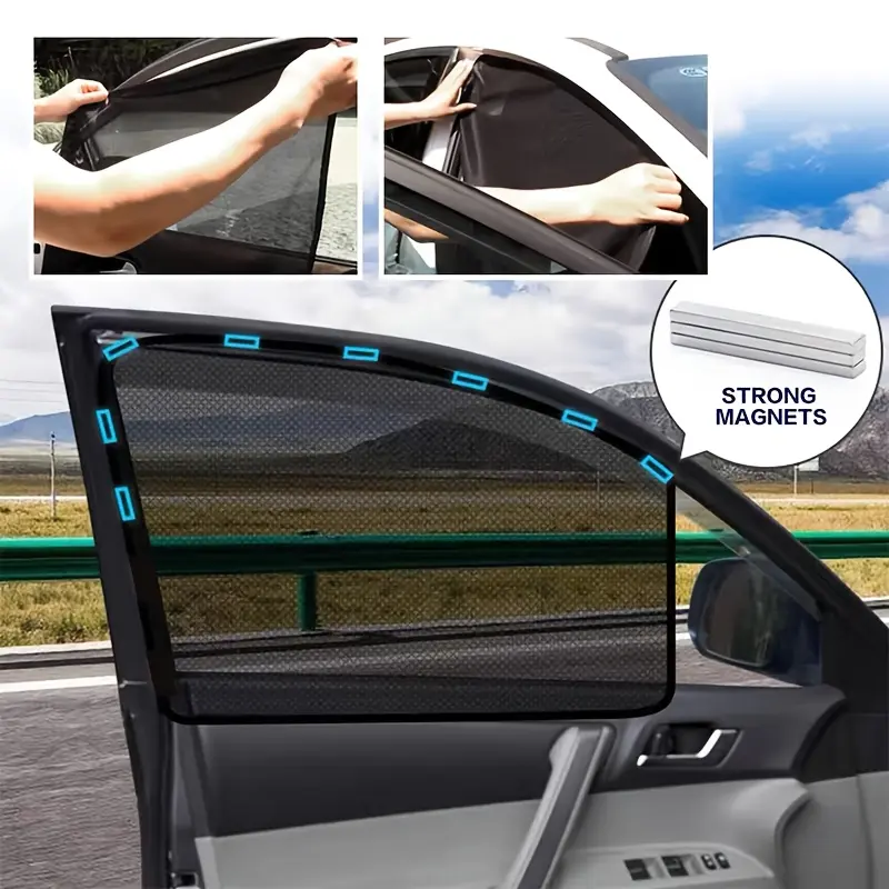 4pcs Car Anti-Peeping Sunshade Magnetic Non-Automatic Retractable Interior Sun Protection Heat Insulation Front Side Window Curtain Blackout Net Sun Shades For Car Windows