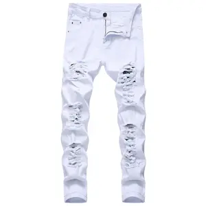 Men Ripped Jeans, Stretch Slim Fit Denim Pants with Holes