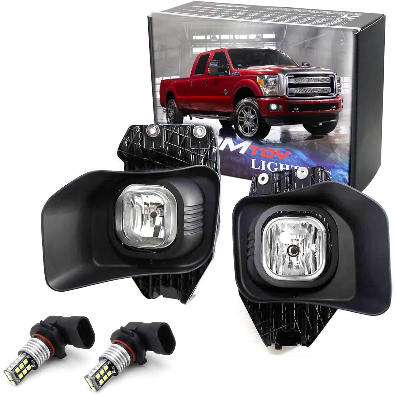iJDMTOY Complete Set Fog Lights Foglamp Kit with Xenon White 15-SMD LED Bulbs, Wiring On/Off Switch and Garnish Bezel Covers For 2011-2016 Ford F-250 F-350 F-450 Super Duty