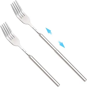 2 count Extendable Fork, Telescopic Forks Stainless Steel Dinner Long Forks Extends to 25 Inches, BBQ Fruit Dessert Long Handle Fork Cutlery Set