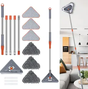 85" Extendable Wall Mop with Long Handle, 5-Section Telescoping Ceiling & Baseboard Cleaner with 360° Triangle Swivel Head, Washable Microfiber Wall Wash Mop for High Ceiling, Window, Floor