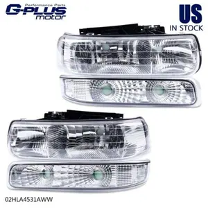 Bumper Headlight/Lamp Clear Side Chrome Fit For 99-02 Silverado/00-06 Suburban