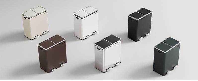 SONGMICS Stainless Steel Trash Can Garage Can Multi-Compartment Plastic Inner Buckets and Hinged Lids Soft Closure Kitchen