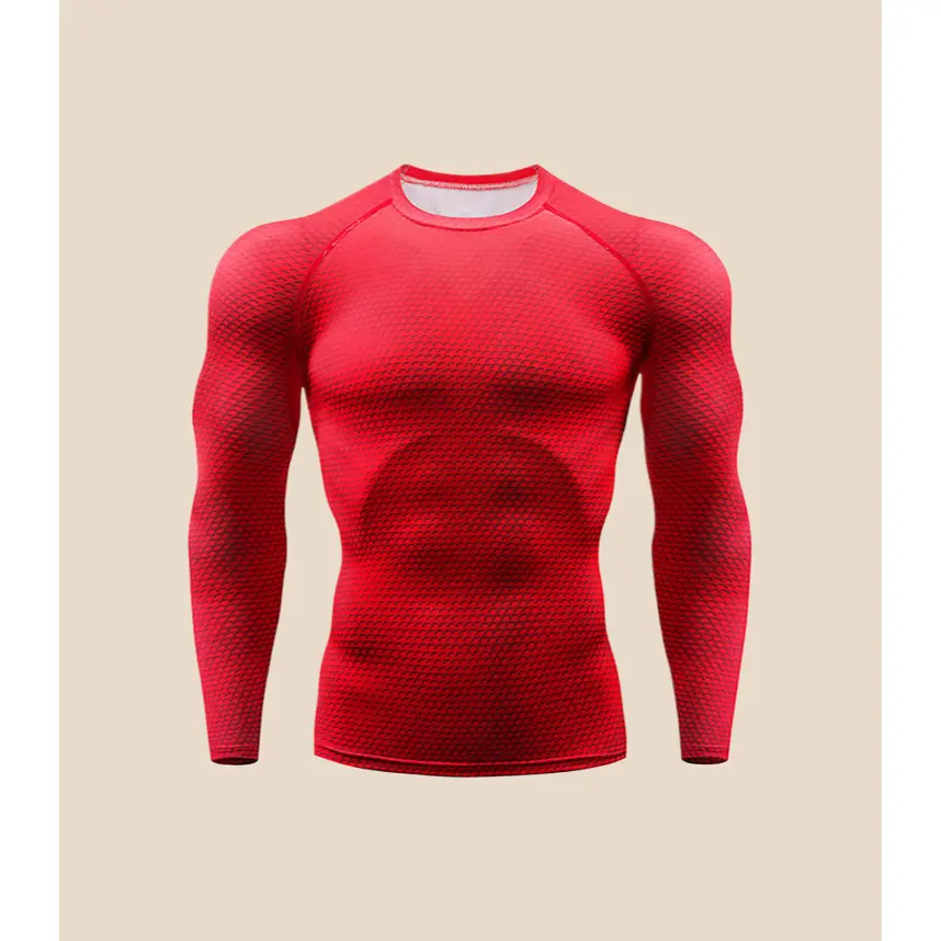 Men's Fitted Compression Long Sleeve Shirt with Serpentine Snake Scale Print, Quick-Dry Polyester Elastane for Fitness Sports, Plus Size