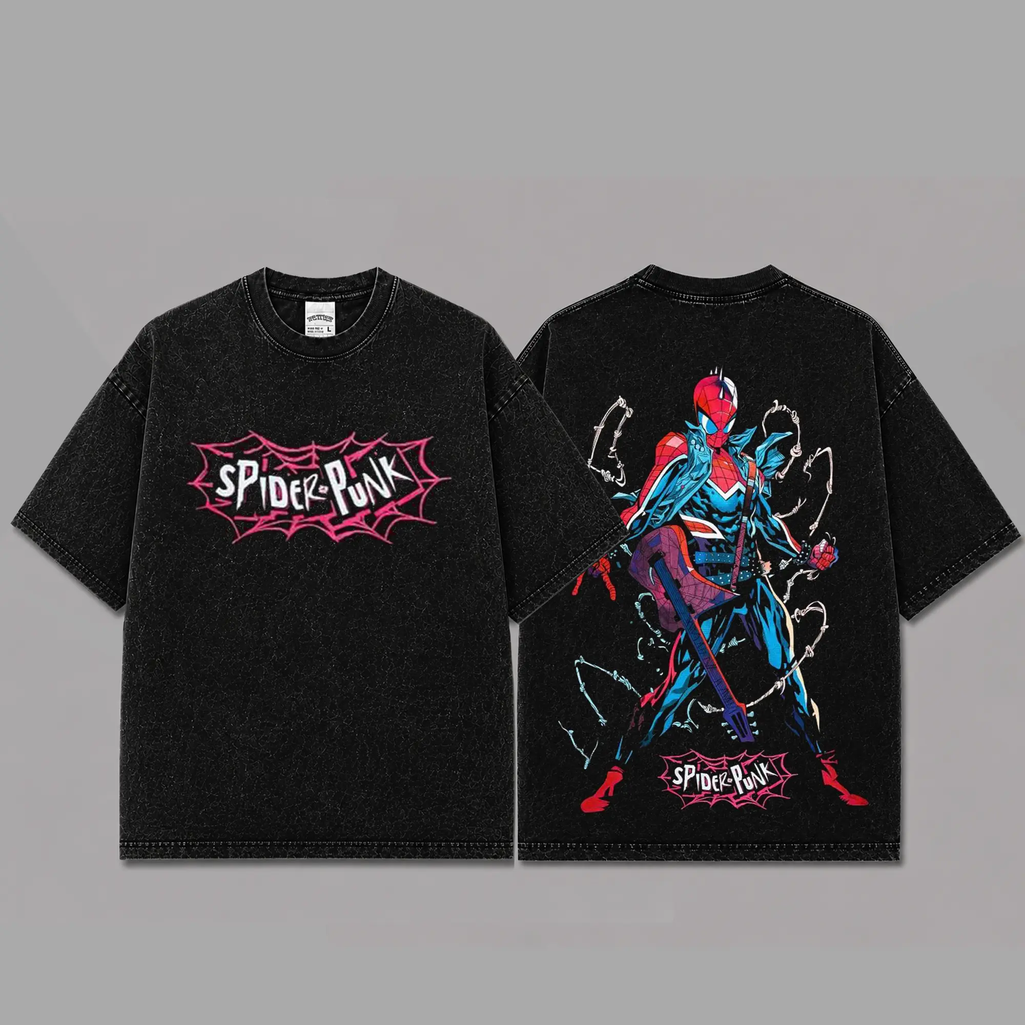 Spider Punk  Inspired Oversized Black Graphic T-Shirt, Vintage Movie Actor Fan Tee, The Peter Shirt, Y2K Comic Style Streetwear Top, Black Cotton Unisex Tee, Retro Superhero Inspired Shirt, Gift for Movie Fans
