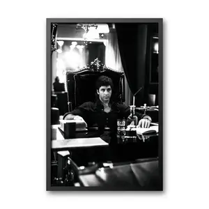 Scarface Tony Montana Movie Poster Black and White Vintage Canvas Art Print for Modern Home Bedroom Decor Solid Wood Frame Waterproof Wall Art Picture