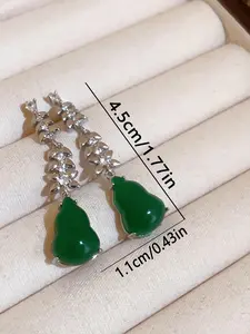 Lucky Green Gourd Drop Earrings Chinese Feng Shui Jewelry