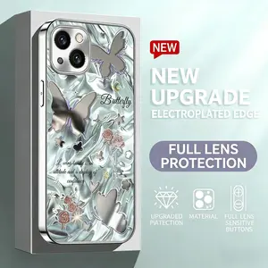 Electroplated mirror finish, full screen with butterflies，For iPhone 17/16/15/14/13/12/11 Pro Max Plus and Samsung models (S26、S25, S24, S23, S22, S21）Shockproof and stylish phone case 995