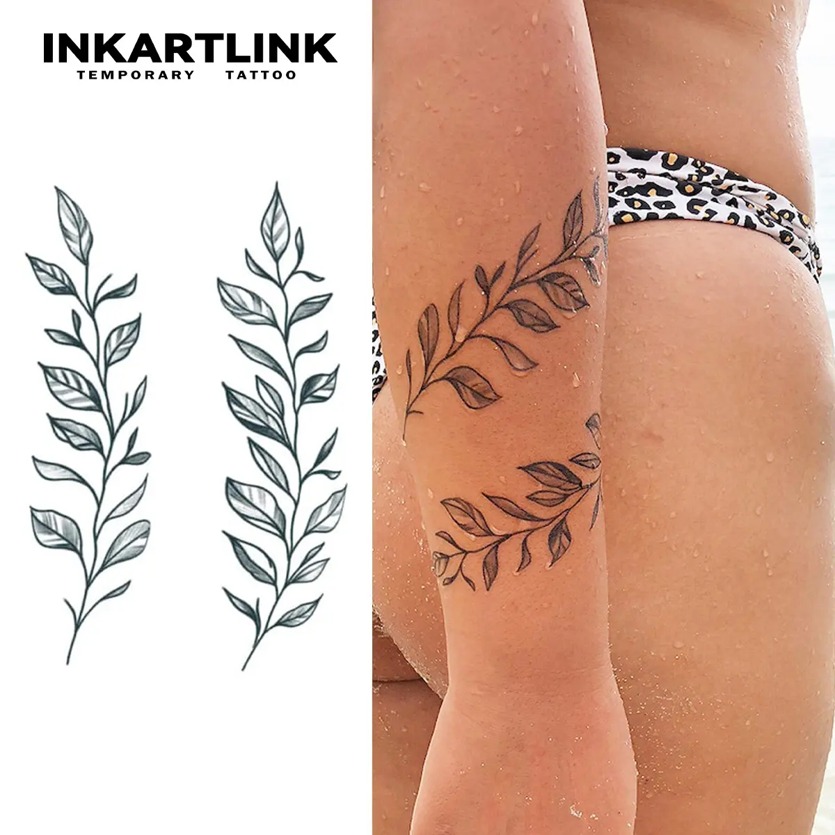 INKARTLINK Semi-Permanent Tattoos, 2-Piece Waterproof Fake Tattoo Stickers with Leaf Design for Parties, Sticker Tattoos, Fake Tattoos
