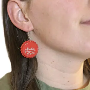 Nuka Cola Cap Earrings bottle cap jewelry fallout style video game dangly earrings cosplay handmade Laser Engraved