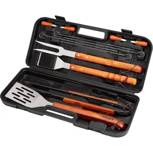Cuisinart 13-Piece Wooden Grill Tool Set, BBQ Accessories & Grill Tools, Durable Stainless-Steel Utensils with Recycled Plastic Case, Spatula, Tongs, Cleaning Brush & More, Grilling Gifts for Men, Dad Outdoor Christmas Gifts