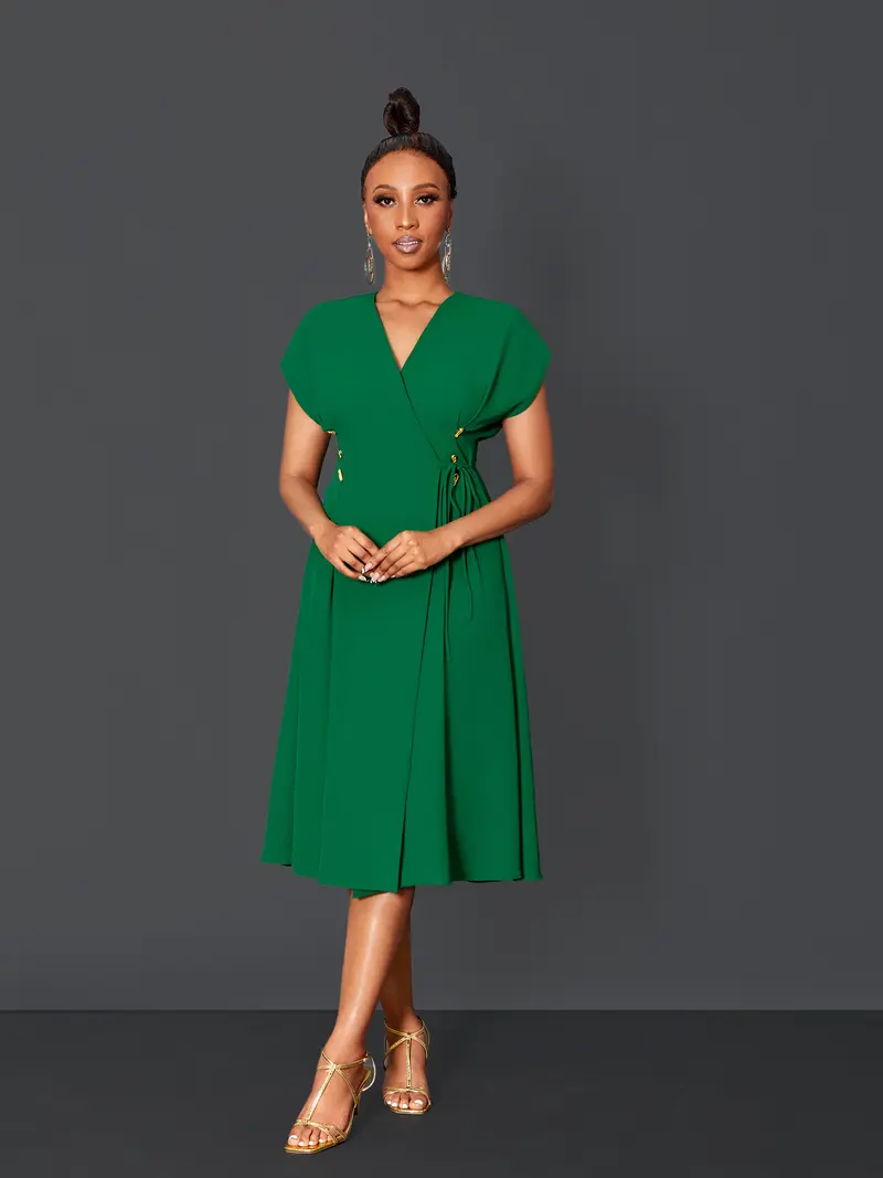 slim fit dress slacks CurveWow Plisse Wrap Midi Dress Green  Curvewow