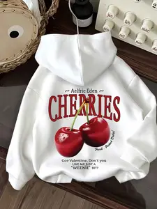 Women's Oversized Hoodie + "Aelfric Eden Cherries" Playful Graphic Print - Retro Sweet Design - Trendy Wear for Fashion Fans, Casual Outfits & Witty Looks - Perfect for Comfy Stylish Wearing